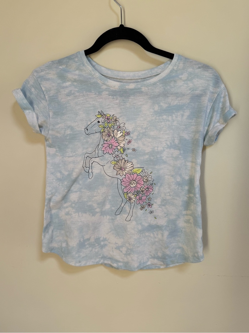 SO Light Blue Tie-Dye Unicorn Floral Tee